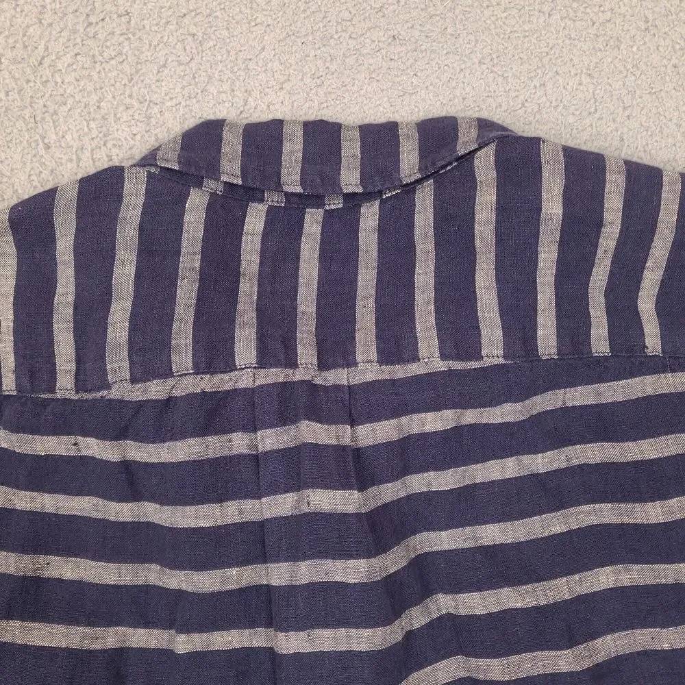 J. Crew Shirt Mens XL Blue Striped 100% Linen Short‎ Sleeve Button Down